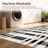 Ultra Soft Area Rug, Non Slip, Stain Resistant, Washable Area Rugs for Living Room, Bedroom, Retro Contrast Woven Floor Covering with Minimalist Linear Pattern(Beige)
