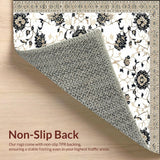 Ultra Soft Area Rug, Non Slip, Stain Resistant, Washable Area Rugs for Living Room, Bedroom, Elegant Floral Area Featuring Abstract Black and Beige Accents(White)