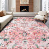 Ultra Soft Area Rug, Non Slip, Stain Resistant, Washable Area Rugs for Living Room, Bedroom, Sophisticated Textured Symmetrical Layout(Pink)