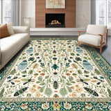 Ultra Soft Area Rug, Non Slip, Stain Resistant, Washable Area Rugs for Living Room, Bedroom, Vibrant Green Abstract Insect Motif(Ivory)