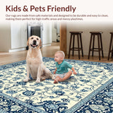 Ultra Soft Area Rug, Non Slip, Stain Resistant, Washable Area Rugs for Living Room, Bedroom, Urbane Oasis Collection Medallion Bloom Design(Ivory)