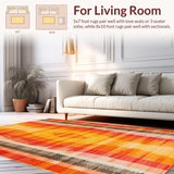 Ultra Soft Area Rug, Non Slip, Stain Resistant, Washable Area Rugs for Living Room, Bedroom, Rustic Textured Organic Lines(Orange)