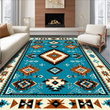 Ultra Soft Area Rug, Non Slip, Stain Resistant, Washable Area Rugs for Living Room, Bedroom, Artful Diamond Motif with Southwestern Vibes(Blue)