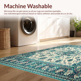 Ultra Soft Area Rug, Non Slip, Stain Resistant, Washable Area Rugs for Living Room, Bedroom, Vintage Turquoise Beige Floral Area(White)