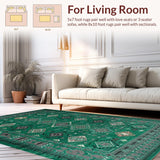 Ultra Soft Area Rug, Non Slip, Stain Resistant, Washable Area Rugs for Living Room, Bedroom, Elegant Antique Floral Arrangement(Green)