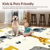 Ultra Soft Area Rug, Non Slip, Stain Resistant, Washable Area Rugs for Living Room, Bedroom, Lively Animal Friends Decorative Style(Beige)