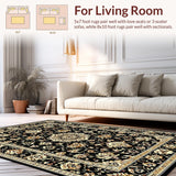 Ultra Soft Area Rug, Non Slip, Stain Resistant, Washable Area Rugs for Living Room, Bedroom, Elegant Floral Paisley Aesthetic(Black)