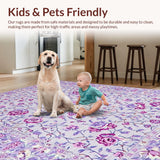 Ultra Soft Area Rug, Non Slip, Stain Resistant, Washable Area Rugs for Living Room, Bedroom, Lush Retro Flower Aesthetic(Purple)
