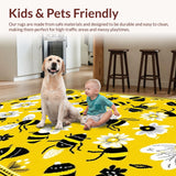 Ultra Soft Area Rug, Non Slip, Stain Resistant, Washable Area Rugs for Living Room, Bedroom, Contemporary Bee Theme Accent Piece(Yellow)