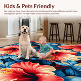 Ultra Soft Area Rug, Non Slip, Stain Resistant, Washable Area Rugs for Living Room, Bedroom, Blossoming Oasis Indoor Area With Dimensional Floral Design(Red)