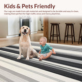 Ultra Soft Area Rug, Non Slip, Stain Resistant, Washable Area Rugs for Living Room, Bedroom, Minimalist Layered Stripe Pattern Rug with Crisp Black and White Color Blocks(Gray)