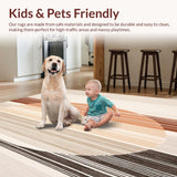 Ultra Soft Area Rug, Non Slip, Stain Resistant, Washable Area Rugs for Living Room, Bedroom, Elegant Round with Interwoven Stripes and Texture(Beige)