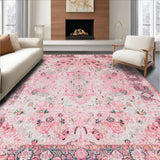 Ultra Soft Area Rug, Non Slip, Stain Resistant, Washable Area Rugs for Living Room, Bedroom, Faded Floral Vintage Elegance(Pink)
