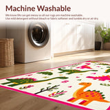 Ultra Soft Area Rug, Non Slip, Stain Resistant, Washable Area Rugs for Living Room, Bedroom, Charming Educational Dino Motif(White)