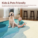 Ultra Soft Area Rug, Non Slip, Stain Resistant, Washable Area Rugs for Living Room, Bedroom, Soft Coastal Decorative Rug with Abstract Seahorse Silhouettes and Ocean Ripples(Blue)