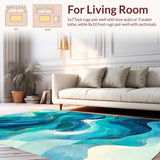 Ultra Soft Area Rug, Non Slip, Stain Resistant, Washable Area Rugs for Living Room, Bedroom, Ocean Wave Surf Dynamic Board Outline Playful Mermaid Inspired Details(Blue)