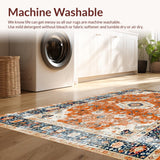Ultra Soft Area Rug, Non Slip, Stain Resistant, Washable Area Rugs for Living Room, Bedroom, Artful Minimalist Orange Blooms(Orange)