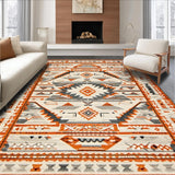 Ultra Soft Area Rug, Non Slip, Stain Resistant, Washable Area Rugs for Living Room, Bedroom, Rustic Earthy Tribal Geometry(Orange)