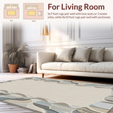 Ultra Soft Area Rug, Non Slip, Stain Resistant, Washable Area Rugs for Living Room, Bedroom, Rustic Off-White Curved Design(Beige)