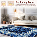 Ultra Soft Area Rug, Non Slip, Stain Resistant, Washable Area Rugs for Living Room, Bedroom, Sophisticated Floral Chinoiserie Aesthetic(Blue)