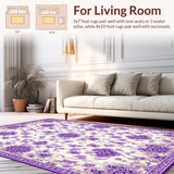 Ultra Soft Area Rug, Non Slip, Stain Resistant, Washable Area Rugs for Living Room, Bedroom, Fresh Purple Blossom Artistry(Ivory)