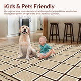 Ultra Soft Area Rug, Non Slip, Stain Resistant, Washable Area Rugs for Living Room, Bedroom, Chic Modern Checkered Aesthetic(Beige)