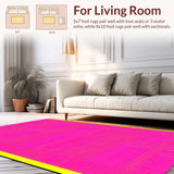 Ultra Soft Area Rug, Non Slip, Stain Resistant, Washable Area Rugs for Living Room, Bedroom, Whimsical Eighties Geometric Flair(Pink)