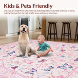 Ultra Soft Area Rug, Non Slip, Stain Resistant, Washable Area Rugs for Living Room, Bedroom, Delicate Butterfly Scalloped Aesthetic(Pink)