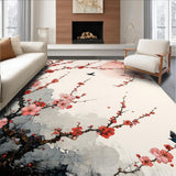 Ultra Soft Area Rug, Non Slip, Stain Resistant, Washable Area Rugs for Living Room, Bedroom, Elegant Japanese Floral Cascade(Red)