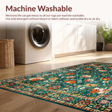 Ultra Soft Area Rug, Non Slip, Stain Resistant, Washable Area Rugs for Living Room, Bedroom, Rustic Earthy Floral Tapestry(Green)