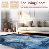 Ultra Soft Area Rug, Non Slip, Stain Resistant, Washable Area Rugs for Living Room, Bedroom, Minimalist Blue and Gray Fusion(Blue)