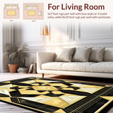 Ultra Soft Area Rug, Non Slip, Stain Resistant, Washable Area Rugs for Living Room, Bedroom, Art Deco Elegance Gold and Black Geometric(Gold)