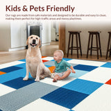 Ultra Soft Area Rug, Non Slip, Stain Resistant, Washable Area Rugs for Living Room, Bedroom, Cheerful Geometric Play Space(Blue)