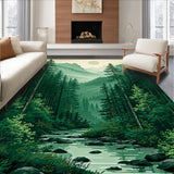 Ultra Soft Area Rug, Non Slip, Stain Resistant, Washable Area Rugs for Living Room, Bedroom, Elegant Evergreen Landscape Motif(Green)