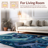 Ultra Soft Area Rug, Non Slip, Stain Resistant, Washable Area Rugs for Living Room, Bedroom, Marine Octopus Illusion Rug with Nautical Whale Motifs and 3D Ocean Swirl Art(Blue)