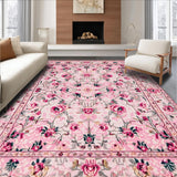 Ultra Soft Area Rug, Non Slip, Stain Resistant, Washable Area Rugs for Living Room, Bedroom, Charming Pastel Floral Elegance(Pink)