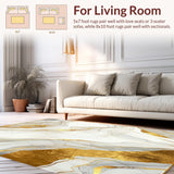 Ultra Soft Area Rug, Non Slip, Stain Resistant, Washable Area Rugs for Living Room, Bedroom, Gold Abstract Marble Geometric Indoor Area(White)