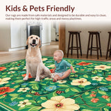 Ultra Soft Area Rug, Non Slip, Stain Resistant, Washable Area Rugs for Living Room, Bedroom, Serene Organic Floral Tapestry(Green)