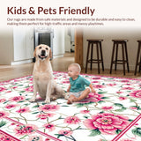 Ultra Soft Area Rug, Non Slip, Stain Resistant, Washable Area Rugs for Living Room, Bedroom, Delicate Green Leaf Arrangement(White)