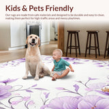 Ultra Soft Area Rug, Non Slip, Stain Resistant, Washable Area Rugs for Living Room, Bedroom, Contemporary Circular Flower Pattern(Purple)