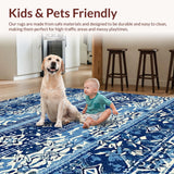 Ultra Soft Area Rug, Non Slip, Stain Resistant, Washable Area Rugs for Living Room, Bedroom, Elegant Blue and White Balcony Carpet(Blue)