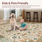 Ultra Soft Area Rug, Non Slip, Stain Resistant, Washable Area Rugs for Living Room, Bedroom, Chic Earthy Toned Botanical Motif(Beige)