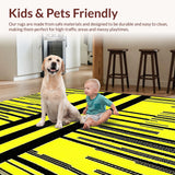 Ultra Soft Area Rug, Non Slip, Stain Resistant, Washable Area Rugs for Living Room, Bedroom, Bold Graphic Black and Cream(Yellow)