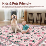 Ultra Soft Area Rug, Non Slip, Stain Resistant, Washable Area Rugs for Living Room, Bedroom, Elegant Distressed Petal Arrangement(Pink)