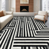 Ultra Soft Area Rug, Non Slip, Stain Resistant, Washable Area Rugs for Living Room, Bedroom, Elegant Dual Tone Woven Floor Covering With Contemporary Linear Motif(Black)