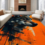 Ultra Soft Area Rug, Non Slip, Stain Resistant, Washable Area Rugs for Living Room, Bedroom, Rustic Earthy Wolf Motif(Orange)