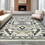 Ultra Soft Area Rug, Non Slip, Stain Resistant, Washable Area Rugs for Living Room, Bedroom, Rustic Cream and Black Trellis Motif(White)