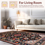 Ultra Soft Area Rug, Non Slip, Stain Resistant, Washable Area Rugs for Living Room, Bedroom, Artistic Black and Red Nature Design(Black)