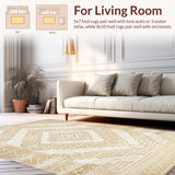 Ultra Soft Area Rug, Non Slip, Stain Resistant, Washable Area Rugs for Living Room, Bedroom, Refined Tiled Design in Beige(Beige)