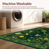 Ultra Soft Area Rug, Non Slip, Stain Resistant, Washable Area Rugs for Living Room, Bedroom, Charming Low-Pile Floral Artwork(Green)